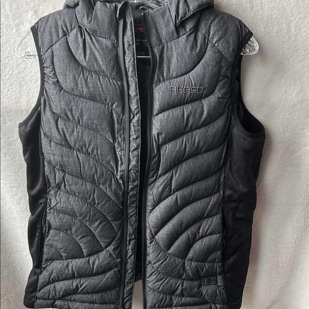 Also women’s heated  size m Gray Hooded Puffer Vest
